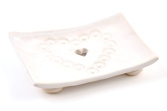 Pižmová keramická krabička na mýdlo Srdce